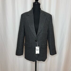 NWT MNG Black and Gray Checkered Italian fabric Blazer